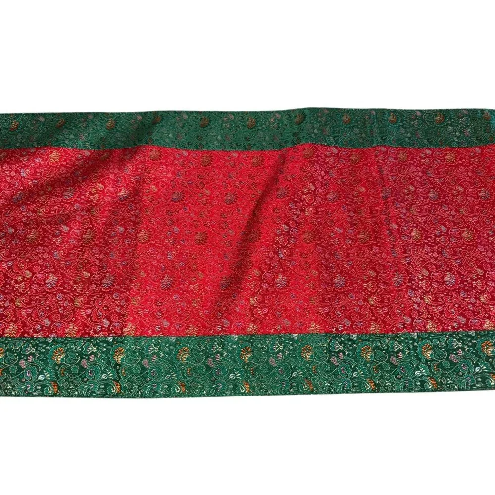 Red Green Floral Brocade Table Runner 80